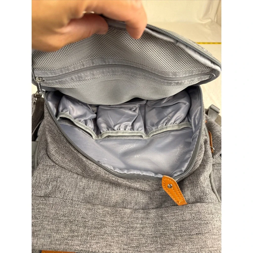 Babble Roo Diaper Bag Backpack Unisex Large Grey Modern Quilted Multi-Pocket